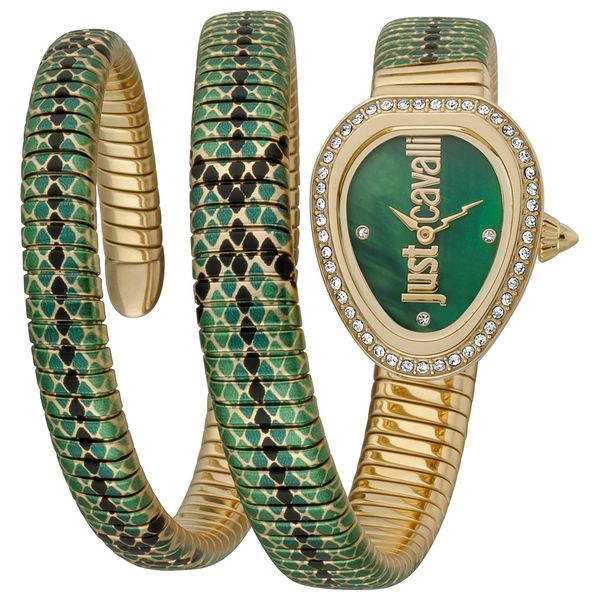  ساعة جست كافالي للنساء 1Jc1L163M0055 - عرض بعقارب, سوار من ستانلس ستيل - اخضر 