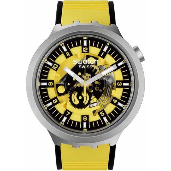  Swatch Watch SB07S109 For Men - Analog Display, Silicon Band - Yellow 