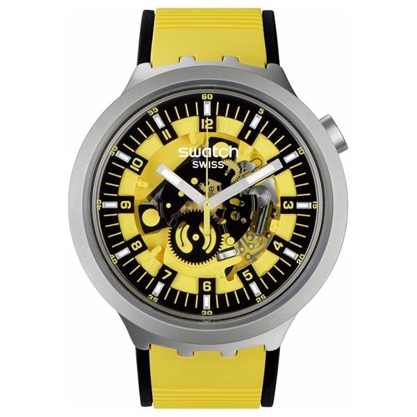  Swatch Watch SB07S109 For Men - Analog Display, Silicon Band - Yellow 