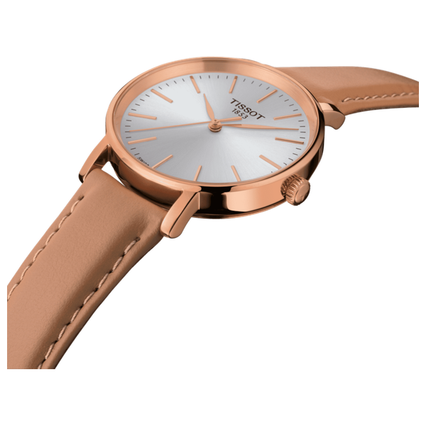  ساعة تيسوت للنساء T1432103601100 - عرض بعقارب, سوار من الجلد - بيجي 