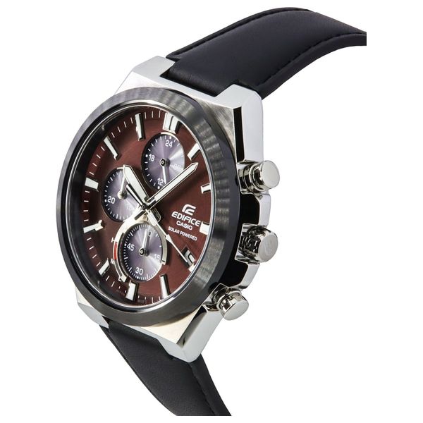 Casio Watch EQS-950BL-5AVUDF For Men - Analog Display, Leather Band - Black