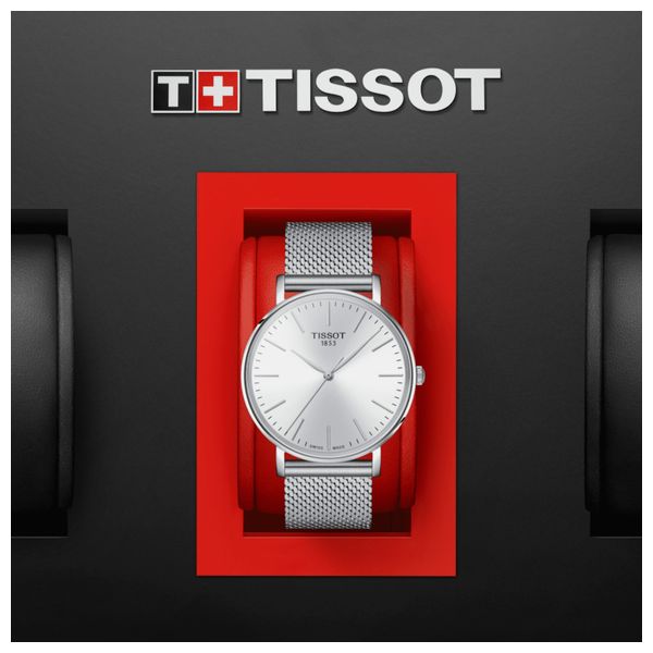  Tissot Watch T1434101101100 For Men - Analog Display, Stainless Steel Band - Silver 