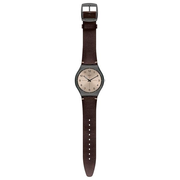  Swatch Watch SS07M100 For Men - Analog Display, Leather Band - Brown 