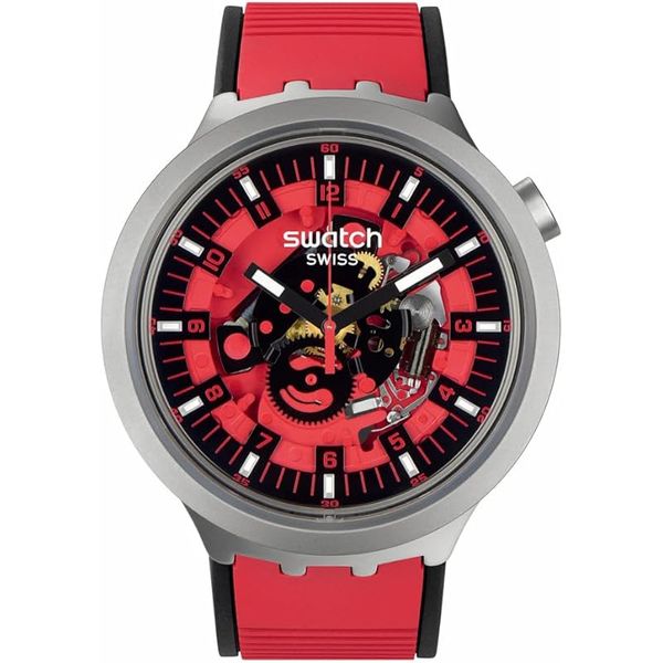  Swatch Watch SB07S110 For Men - Analog Display, Silicon Band - Red 