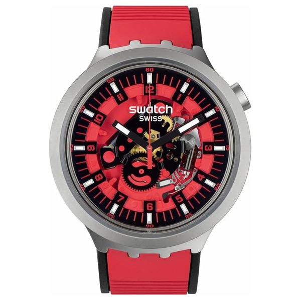  Swatch Watch SB07S110 For Men - Analog Display, Silicon Band - Red 