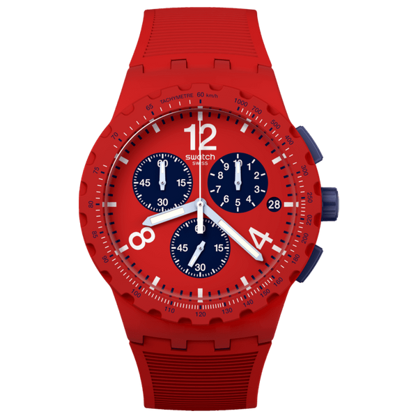  Swatch Watch SUSR407 For Men - Analog Display, Silicone Band - Red 