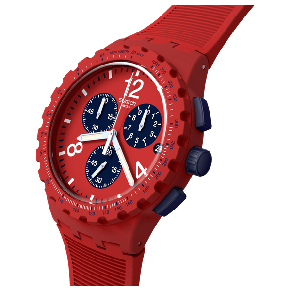  Swatch Watch SUSR407 For Men - Analog Display, Silicone Band - Red 