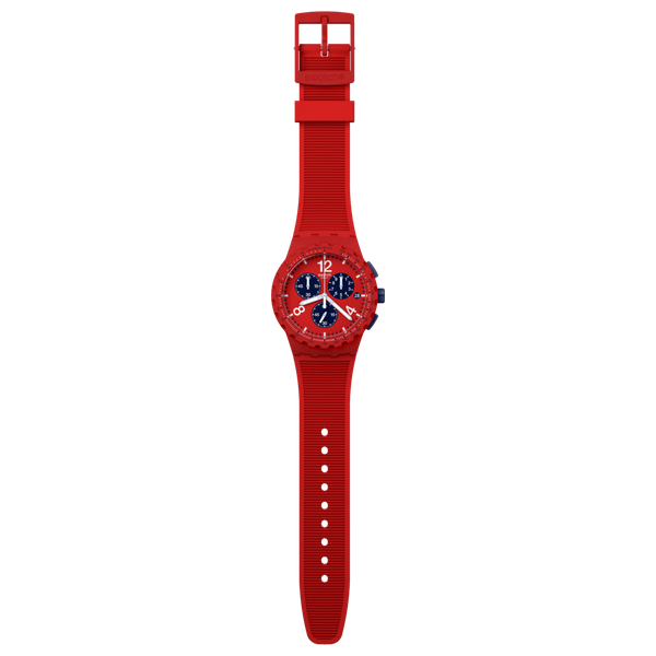  Swatch Watch SUSR407 For Men - Analog Display, Silicone Band - Red 