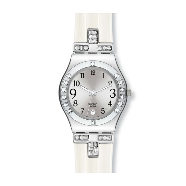  Swatch Watch YLS430 For Women - Analog Display, Silicone Band - White 