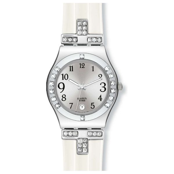  Swatch Watch YLS430 For Women - Analog Display, Silicone Band - White 