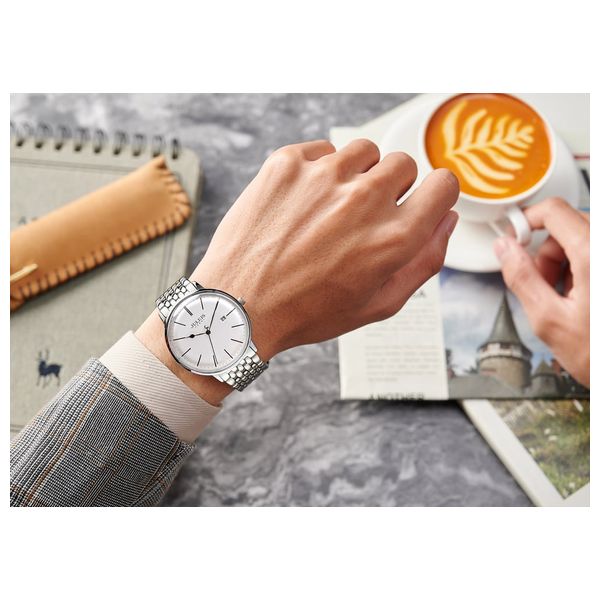  ساعة جوليوس للرجال - عرض بعقارب, سوار من ستانلس ستيل - فضي 