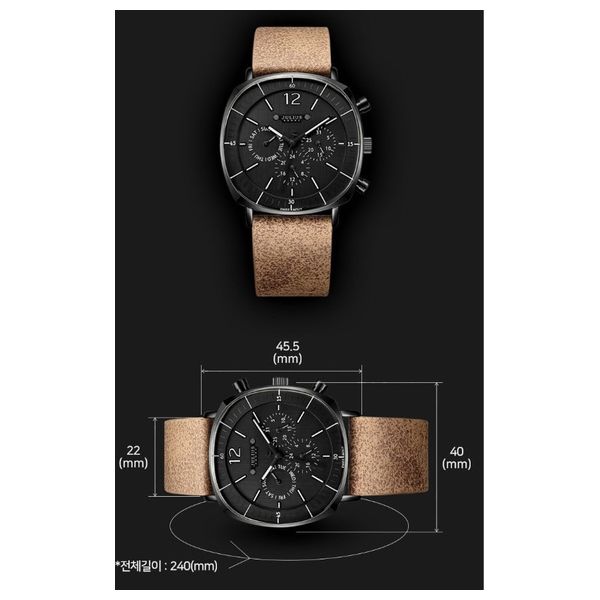  ساعة جوليوس للرجال - عرض بعقارب, سوار من الجلد - بني فاتح 