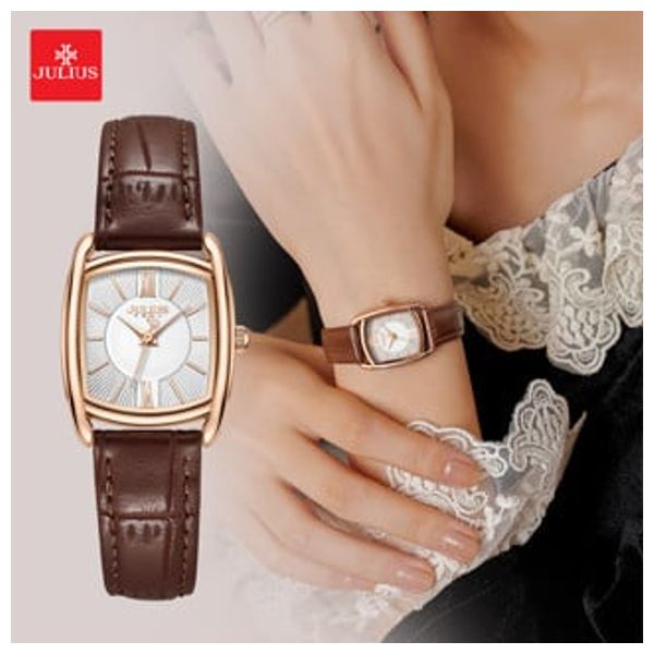  JULIUS Watch For Women - Analog Display, Leather Band - Red 