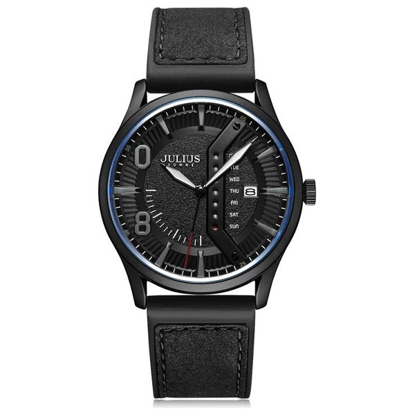 JULIUS Watch For Men - Analog Display, Leather Band - Black