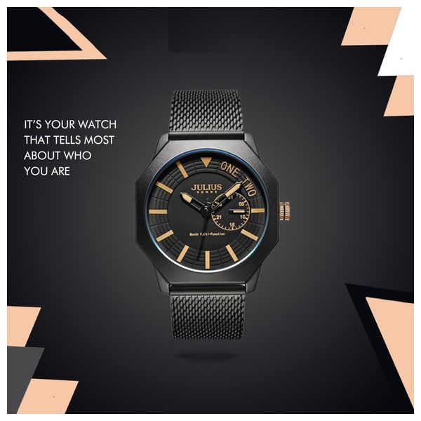  JULIUS Watch For Men - Analog Display, Stainless steel Band - Black 