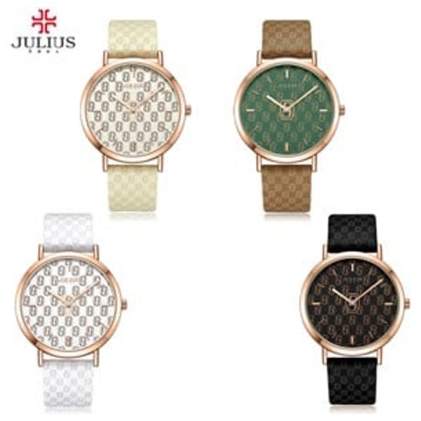  ساعة جوليوس للنساء JA-1367 - عرض بعقارب, سوار من الجلد - كريمي 