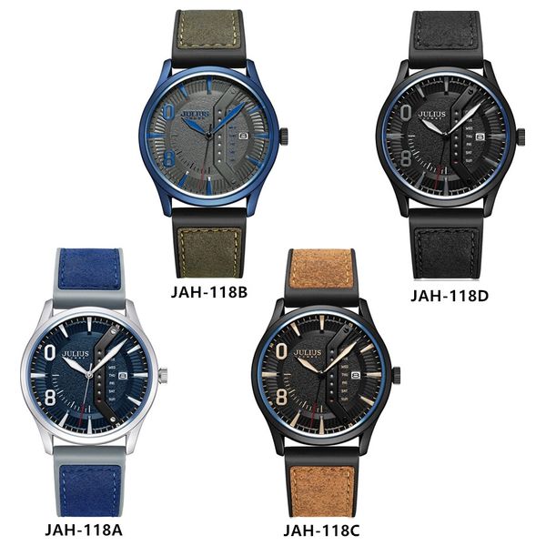 JULIUS Watch For Men - Analog Display, Leather Band - Black