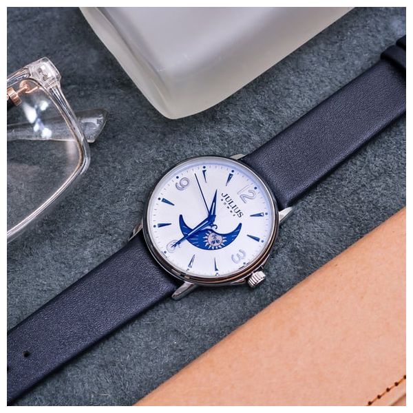  ساعة جوليوس للرجال - عرض بعقارب, سوار من الجلد - ازرق 