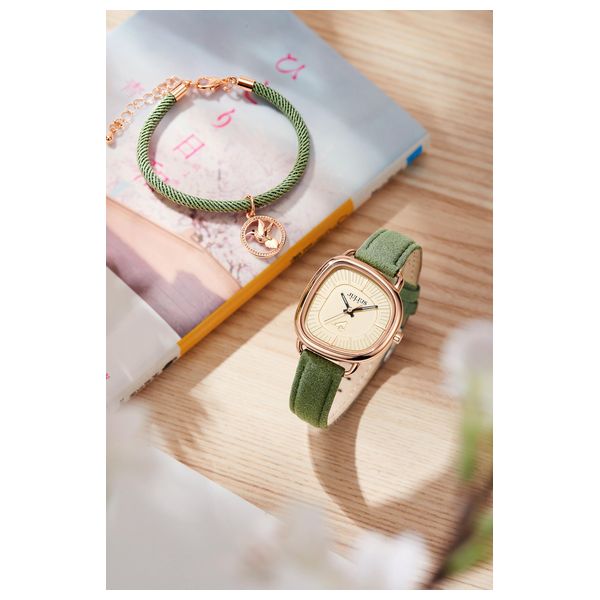  ساعة جوليوس للنساء - عرض بعقارب, سوار من الجلد - اخضر 