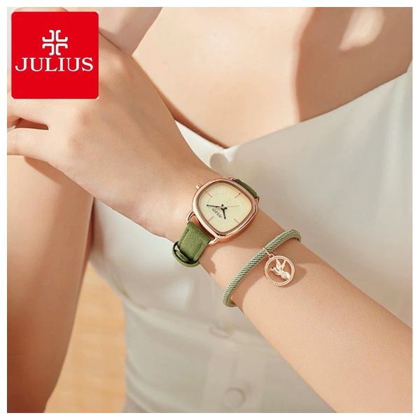  ساعة جوليوس للنساء - عرض بعقارب, سوار من الجلد - اخضر 