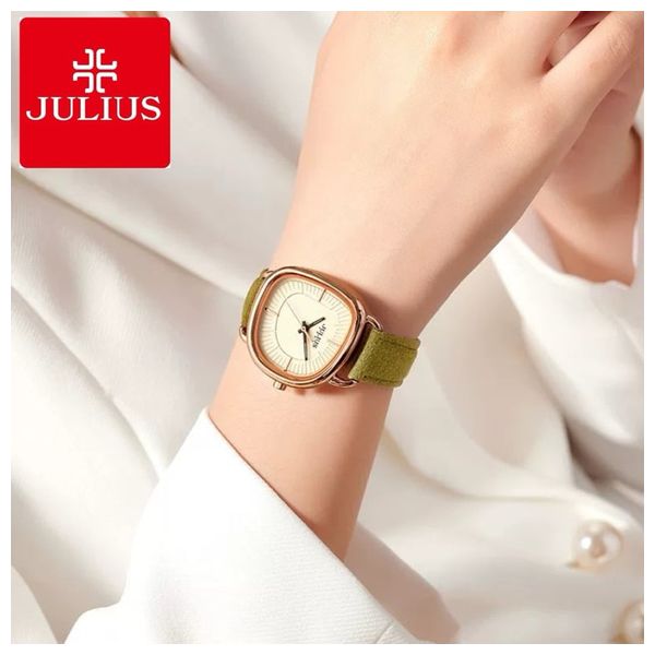  ساعة جوليوس للنساء - عرض بعقارب, سوار من الجلد - اخضر 