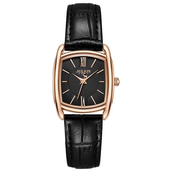  ساعة جوليوس للنساء - عرض بعقارب, سوار من الجلد - اسود 