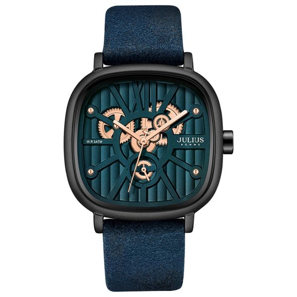  JULIUS Watch For Men - Analog Display, Leather Band - Blue 