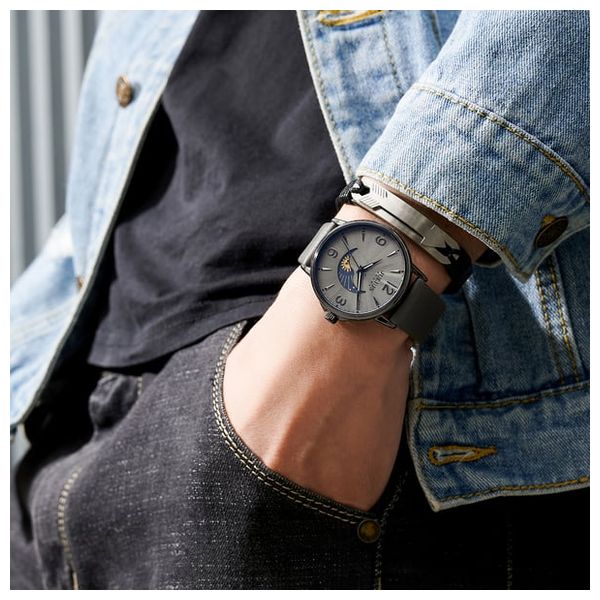  ساعة جوليوس للرجال - عرض بعقارب, سوار من الجلد - ازرق 