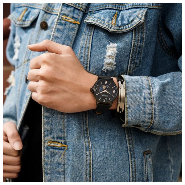  ساعة جوليوس للرجال - عرض بعقارب, سوار من الجلد - ازرق 