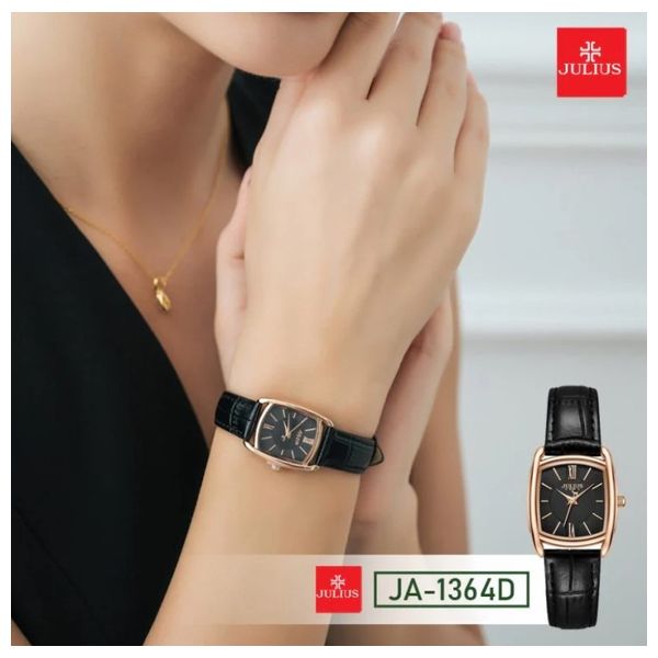  ساعة جوليوس للنساء - عرض بعقارب, سوار من الجلد - اسود 