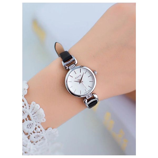  ساعة جوليوس للنساء JA-925A - عرض بعقارب, سوار جلد - اسود 
