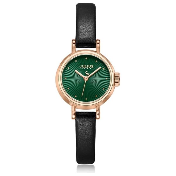 JULIUS Watch JA-1371D For Women - Analog Display, Leather Band - Black