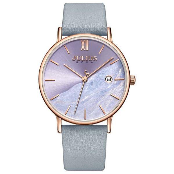  ساعة جوليوس للنساء - عرض بعقارب, سوار من الجلد - أزرق فاتح 