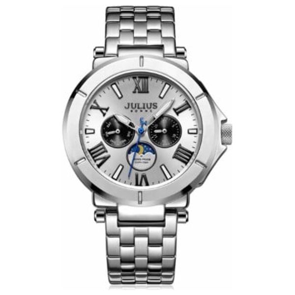  ساعة جوليوس للرجال - عرض بعقارب, سوار من ستانلس ستيل - فضي 