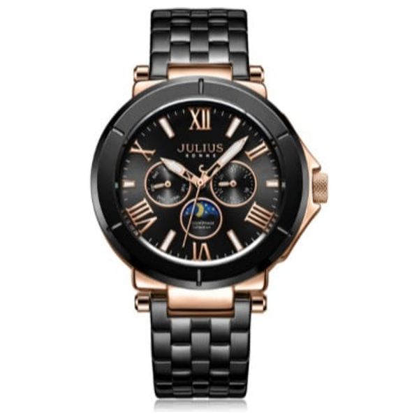  ساعة جوليوس للرجال - عرض بعقارب, سوار من ستانلس ستيل - فضي 