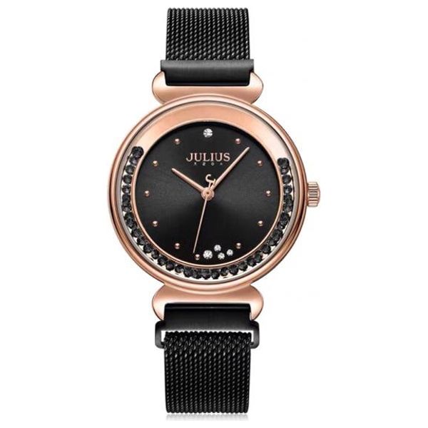 ساعة جوليوس للنساء JA-1224D - عرض بعقارب, سوار من ستانلس ستيل - اسود