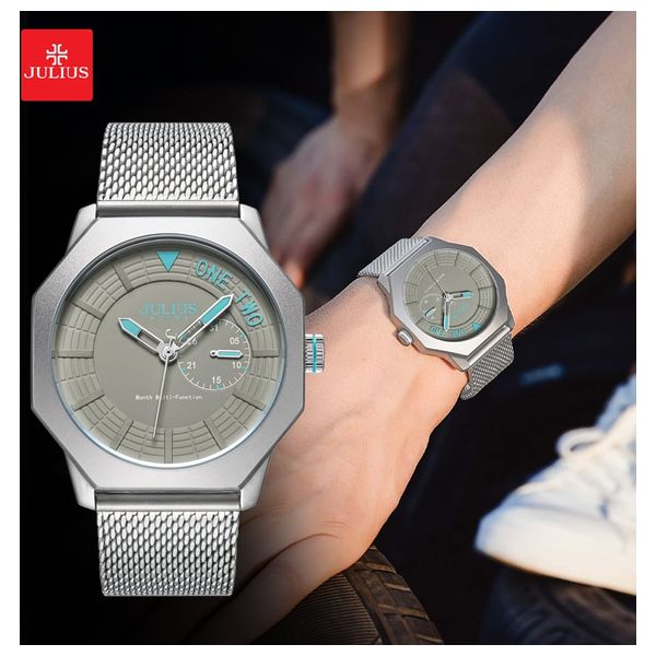  ساعة جوليوس للرجال - عرض بعقارب, سوار من الستانلس ستيل 