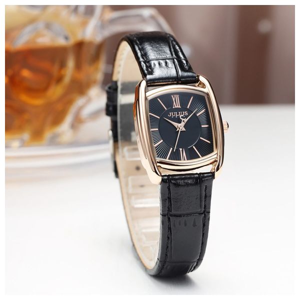  ساعة جوليوس للنساء - عرض بعقارب, سوار من الجلد - اسود 