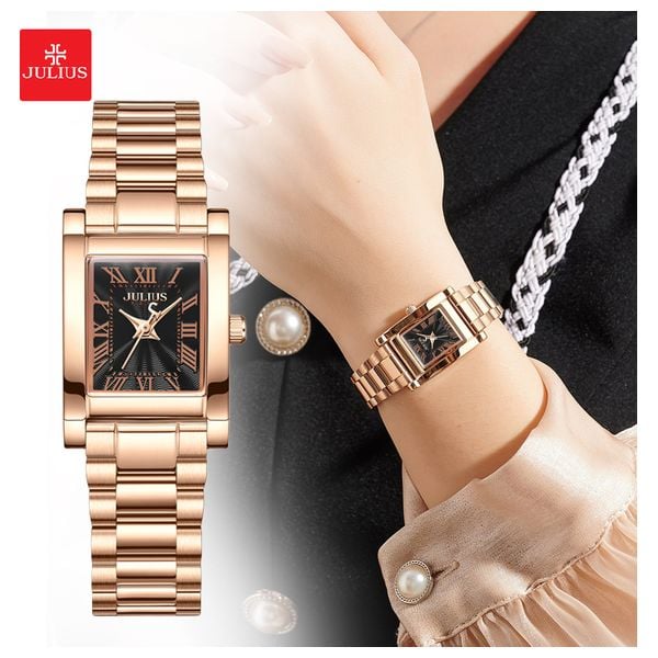 ساعة جوليوس للنساء JA-359D - عرض بعقارب, سوار من ستانلس ستيل - زهري