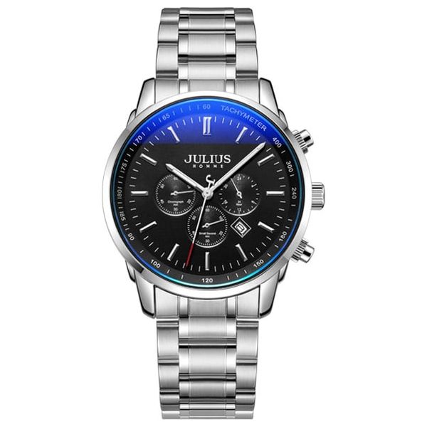  ساعة جوليوس للرجال - عرض بعقارب, سوار من ستانلس ستيل - فضي 