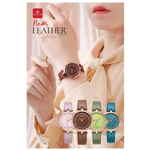  ساعة جوليوس للنساء JA-1330 - عرض بعقارب, سوار من الجلد - ازرق 