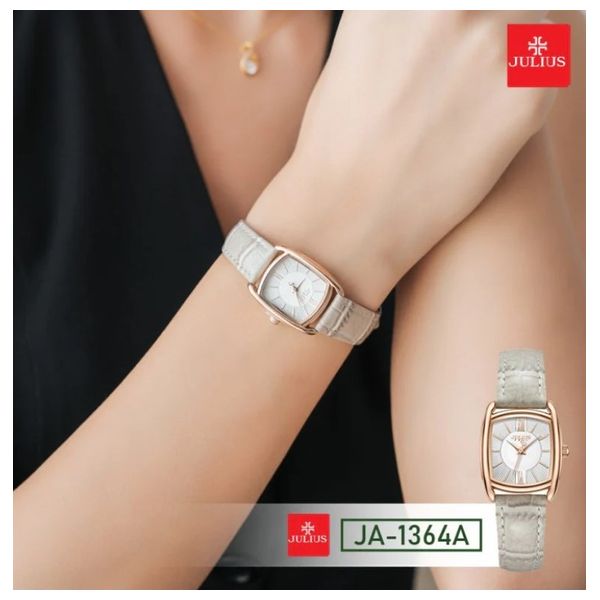  ساعة جوليوس للنساء JA-1364A - عرض بعقارب, سوار من الجلد - لؤلؤي 