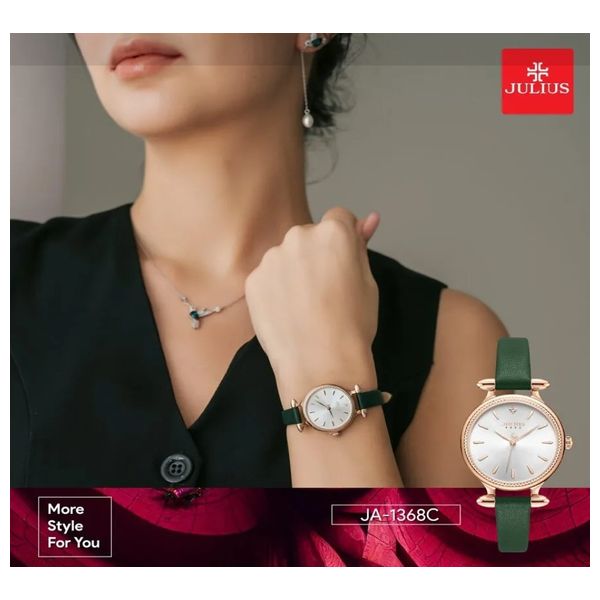  ساعة جوليوس للنساء JA-1368C - عرض بعقارب, سوار من الجلد - اخضر 