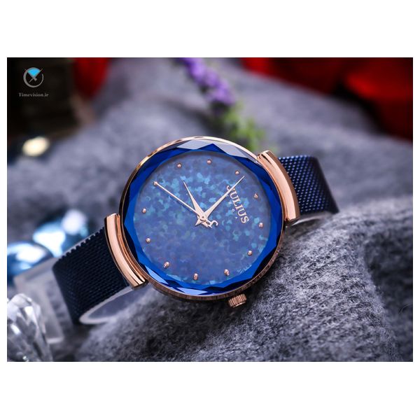 ساعة جوليوس للنساء JA-1189C - عرض بعقارب, سوار من ستانلس ستيل - أزرق