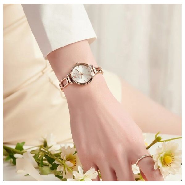 ساعة جوليوس للنساء JA-1290 - عرض بعقارب, سوار من ستانلس ستيل - زهري