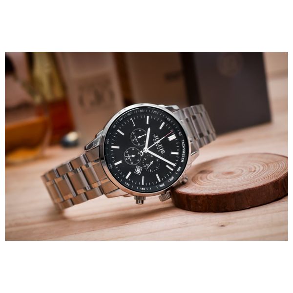  ساعة جوليوس للرجال - عرض بعقارب, سوار من ستانلس ستيل - فضي 