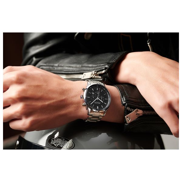  ساعة جوليوس للرجال - عرض بعقارب, سوار من ستانلس ستيل - فضي 