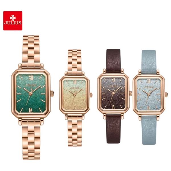  ساعة جوليوس للنساء - عرض بعقارب, سوار من الجلد - أزرق فاتح 