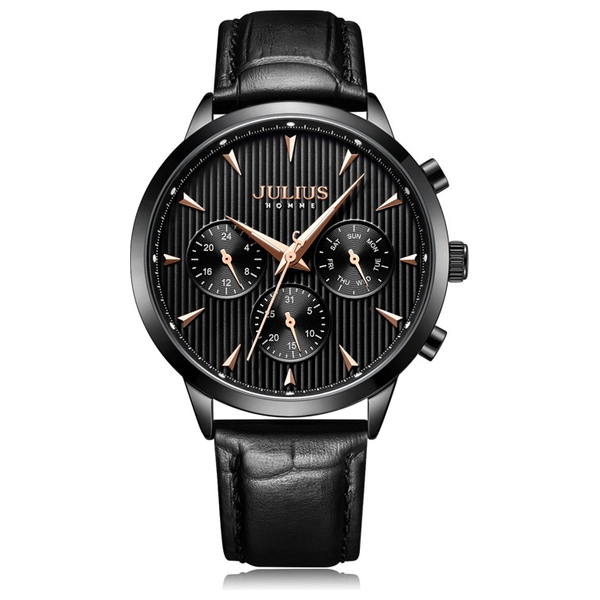  JULIUS Watch For Men - Analog Display, Leather Band - Black 