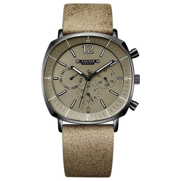  ساعة جوليوس للرجال - عرض بعقارب, سوار من الجلد - بني فاتح 